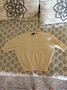 Frye Cream Ribbed Short-Sleeve Crewneck Sweater